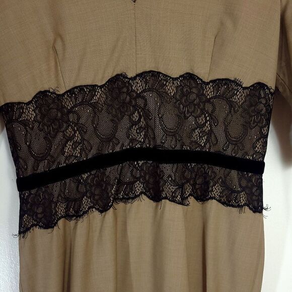 Sandra Angelozzi Taupe Dress with Black Lace Waist - Picture 4 of 13